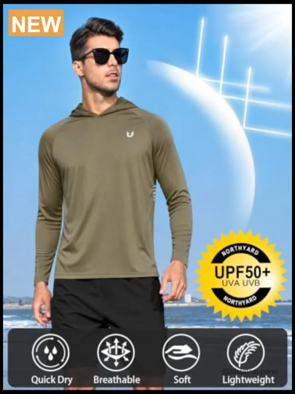 Men's UPF 50+ Rash Guard Hoodie Long Sleeve Sun Protection Shirt Quick Dry